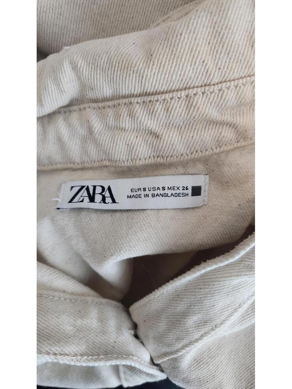 zara ripped oversized button down jean Jacket distressed Size S beige - Picture 7 of 7